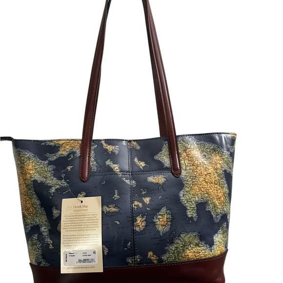 Patricia Nash Verzi Leather Greek World Map Studded Bottom Tote + Dust Bag Nwt❤️ - Picture 3 of 9